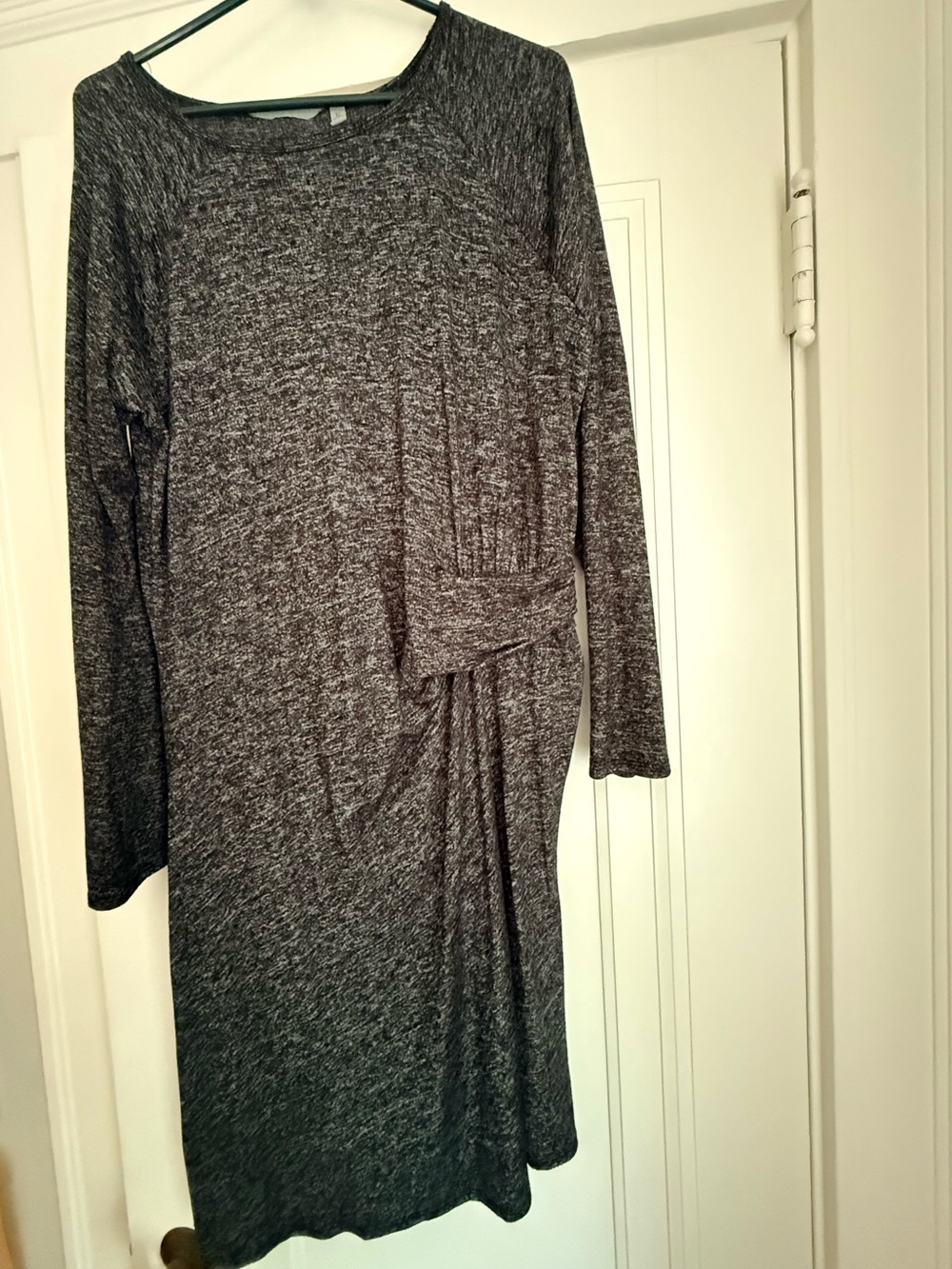 Athleta Heathered Charcoal Long Sleeve Twist-Waist Knit Dress